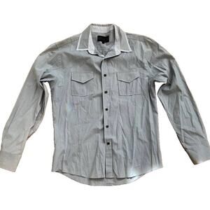 Black Label Button Down Long Sleeve Shirt White Grey Striped L A000826